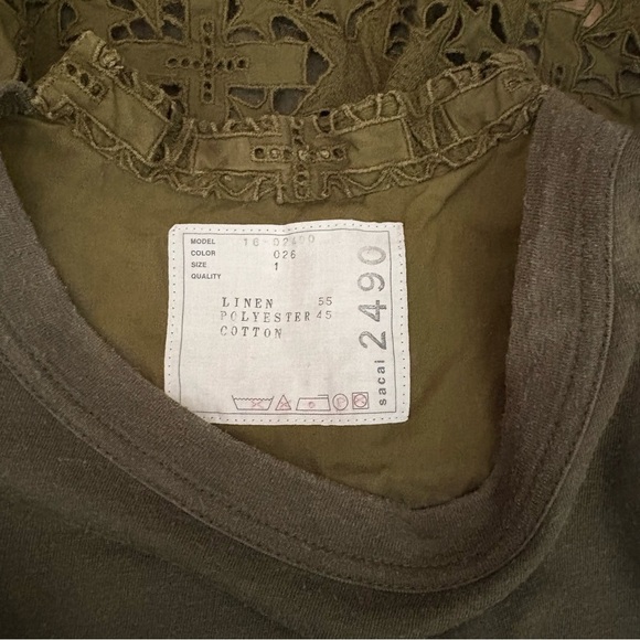 SACAI sz 1 S Dark Olive Green Star Lace Back Pocket T Shirt Tee Short Sleeve - Picture 11 of 12